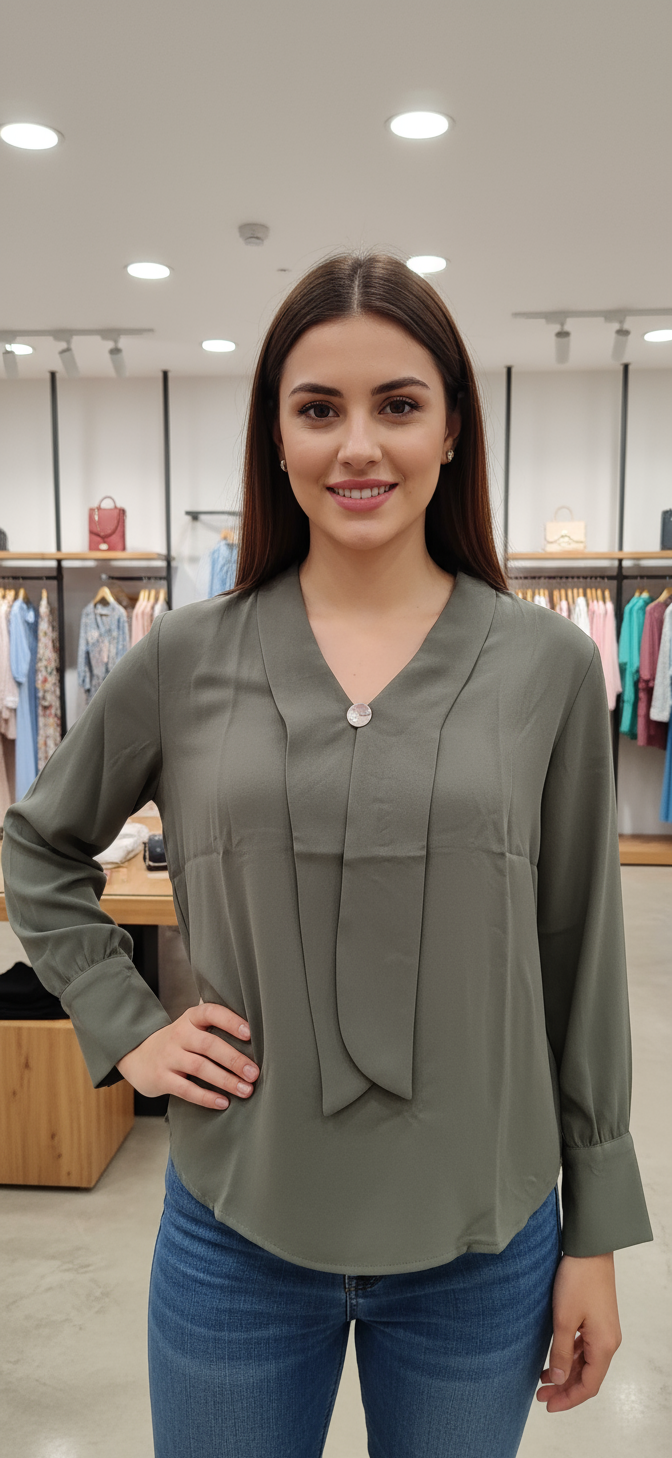 Women’s Elegant Tie-Neck Long Sleeve Top