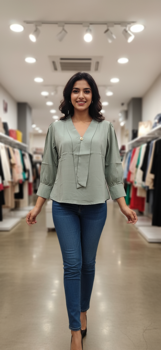 Women’s Elegant Tie-Neck Long Sleeve Top